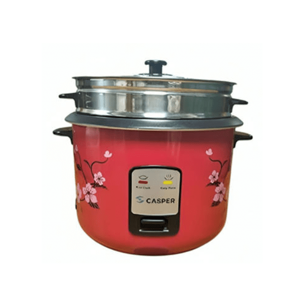 Casper By Philips CR-25 1000W Rice Cooker 2.8L capacity with floral pattern and stainless steel steamer tray.