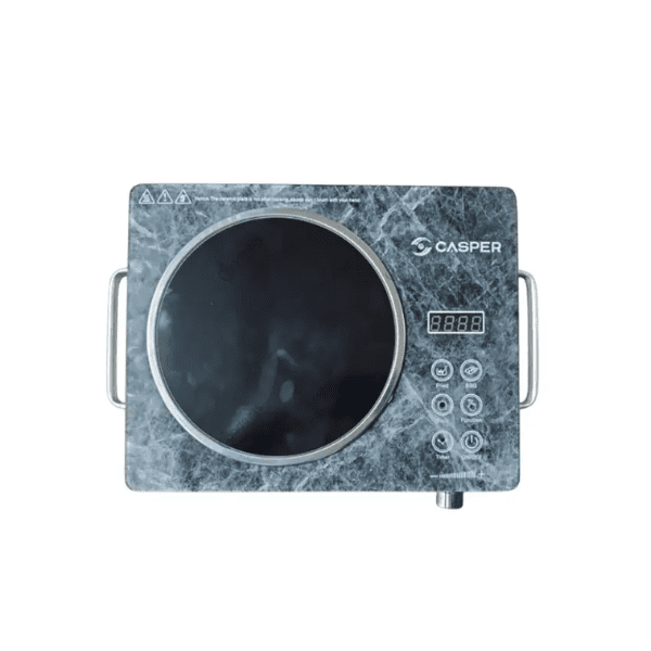 Top view of Casper AT022 Infrared Cooker with grey marble textured surface, digital LED display, and touch controls.