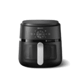 Front view of Philips Air Fryer NA231 with 6.2L capacity, see-through cooking window, and digital touch display.