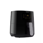 Front view of Philips Essential Air Fryer HD9252 with 4.1L capacity and digital touch control display in black.