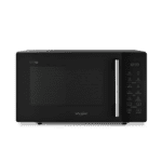 Front view of Whirlpool Magicook Pro 25GE Grill Microwave 25L in black finish with digital display and silver handle.